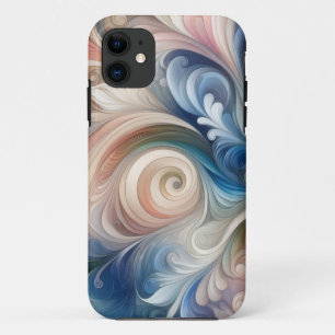 Funda Para iPhone 11 Acuarela Fantasía Pastel Floral Azul & Crema
