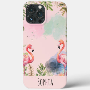 Funda Para iPhone 13 Pro Max Acuarela Flamingo Cute Personalizado