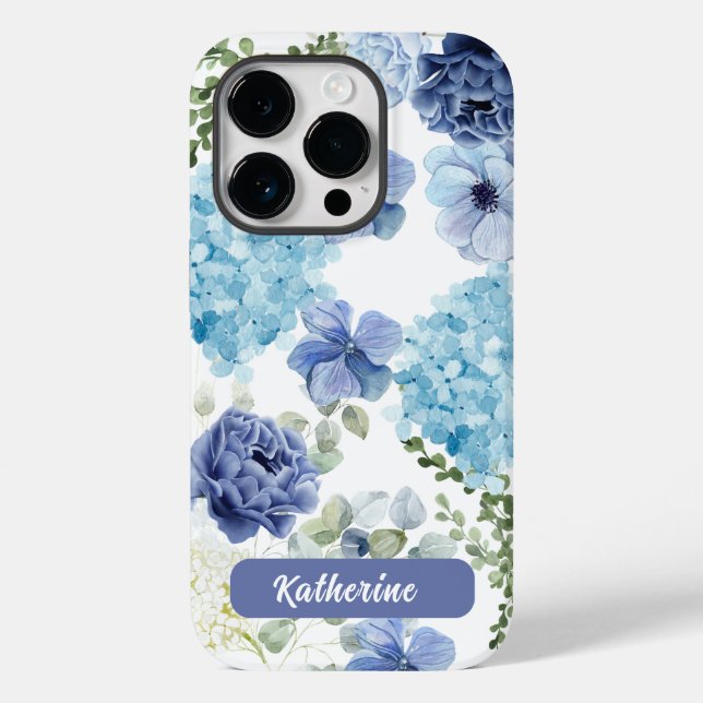Funda De Case-Mate Para iPhone Acuarela floral azul hidrangea elegante (Reverso )