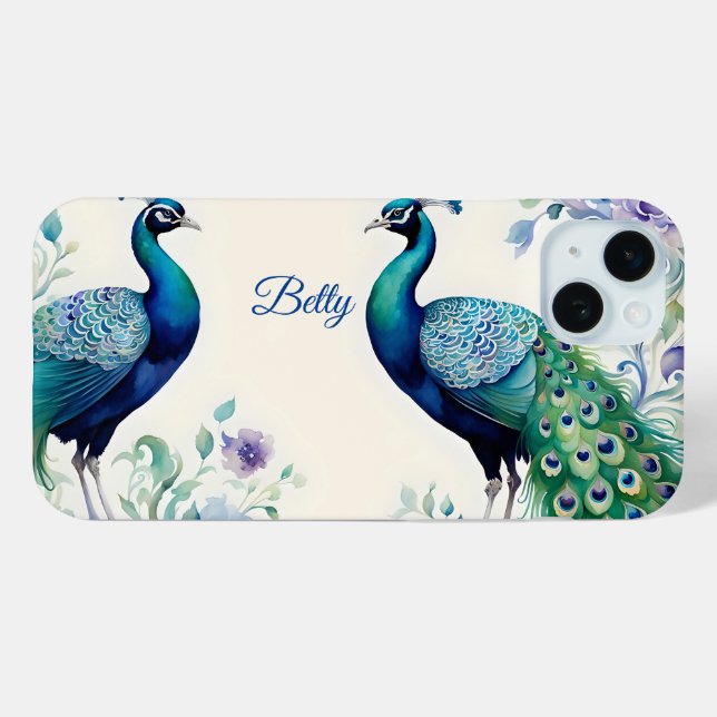 Funda De Case-Mate Para iPhone Acuarela floral de pavo real (Reverso (Horizontal))