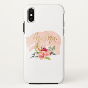 Funda Para iPhone X Acuarela floral del oso de la mamá