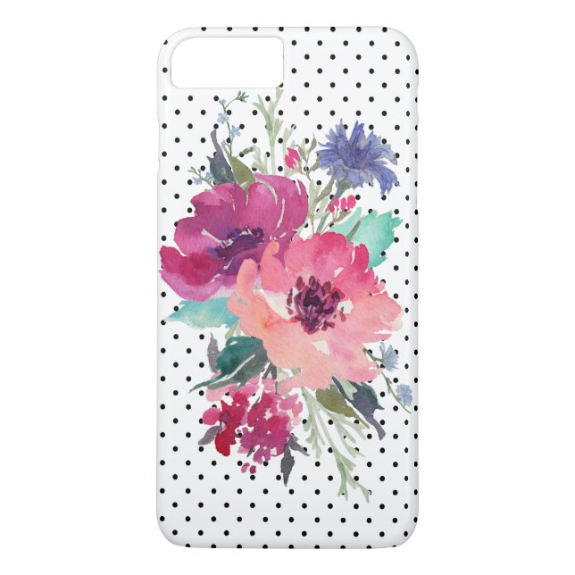 Funda De Case-Mate Para iPhone Acuarela floral Rosa silvestre sobre patrón puntea (Reverso)