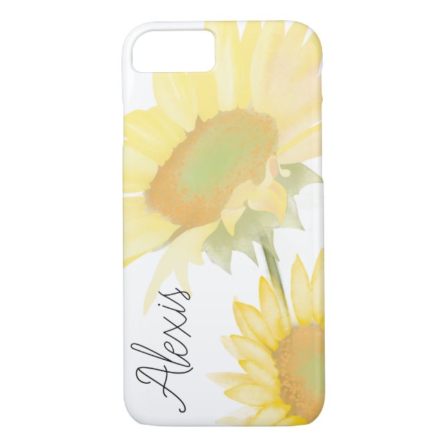 Funda De Case-Mate Para iPhone Acuarela Girasol Personalizado Botánico (Reverso)
