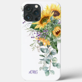 Funda Para iPhone 13 Pro Max Acuarela Girasoles Eucalipto Lila Floral C