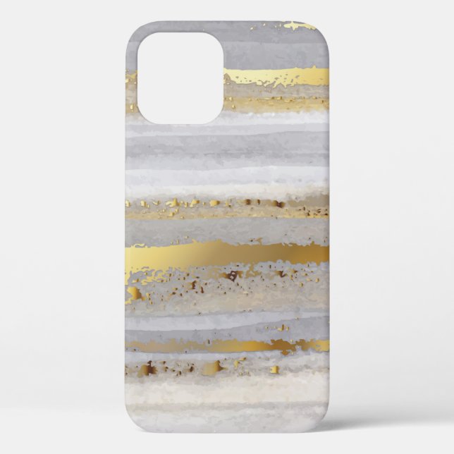 Funda De Case-Mate Para iPhone acuarela gris de lujo y textura dorada (Reverso )
