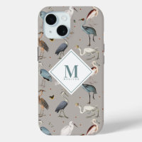 Acuarela Heron Bird Egret Nature Monogramada