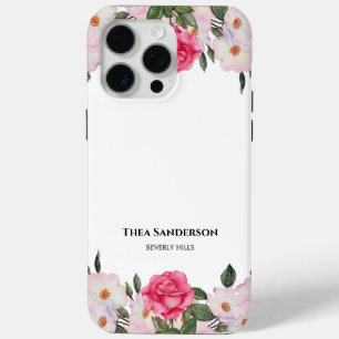 Funda Para iPhone 15 Pro Max Acuarela Ilustracion de rosas blancas suaves rosad