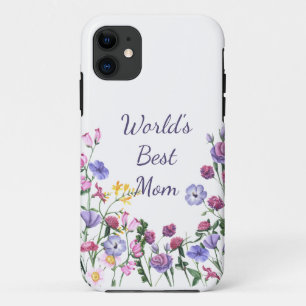 Funda Para iPhone 11 Acuarela Jardín Flores Mejor Mamá del Mundo