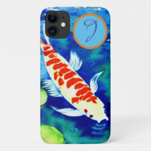 Funda Para iPhone 11 Acuarela Koi Pescado en el estanque con inicial
