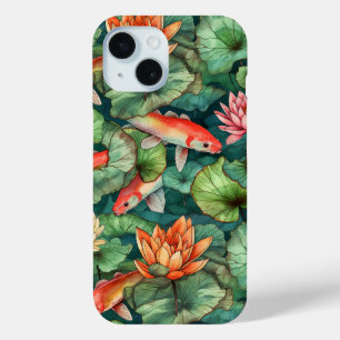 Funda Para iPhone 15 Acuarela Koi y los lirios de agua apenas allí