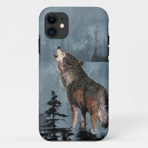 Funda Para iPhone 11 Acuarela Lonely Wolf Howling a través del lago