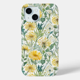 Funda Para iPhone 15 Acuarela moderna Dandelions amarillos Patrón flora