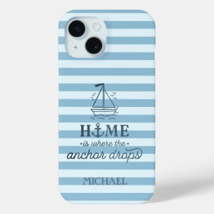 Funda Para iPhone 15 Acuarela Náutica Barco Rayas Azul Claro