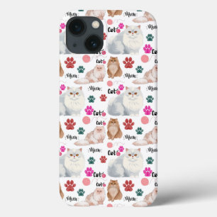 Funda Para iPhone 13 Acuarela Persa Gatos Y Pasta Patrón Sin Marea