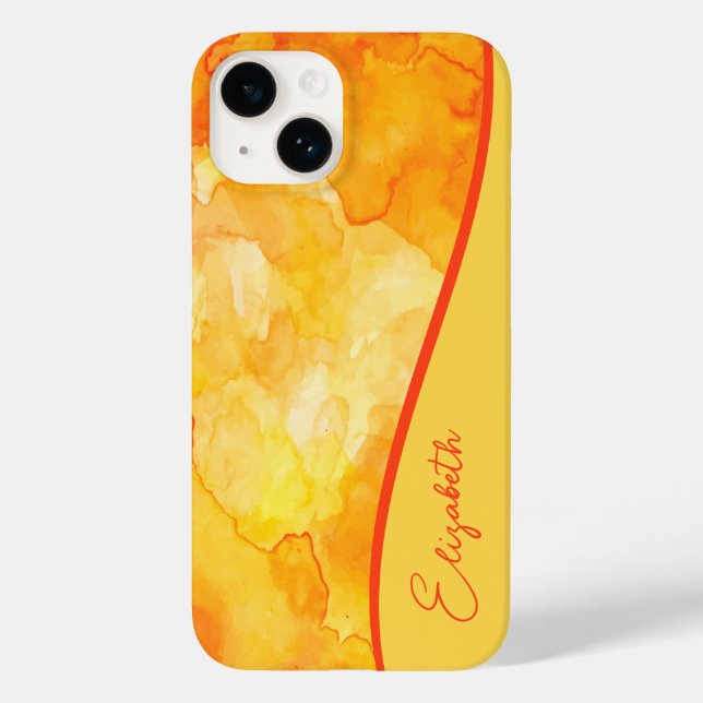 Funda De Case-Mate Para iPhone Acuarela personalizada de Naranja amarillo (Reverso )