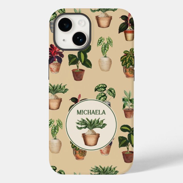 Funda De Case-Mate Para iPhone Acuarela Plantas Potadas Terracotta Nombre de olla (Reverso )