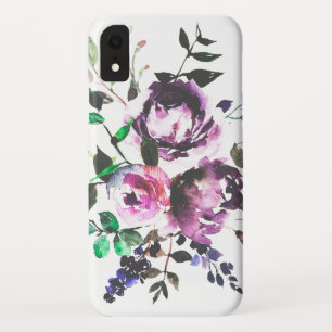 Funda Para iPhone XR Acuarela púrpura bonita del vintage floral