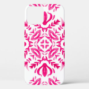 Funda Para iPhone 12 acuarela rosa: diseño geométrico de baldosas.