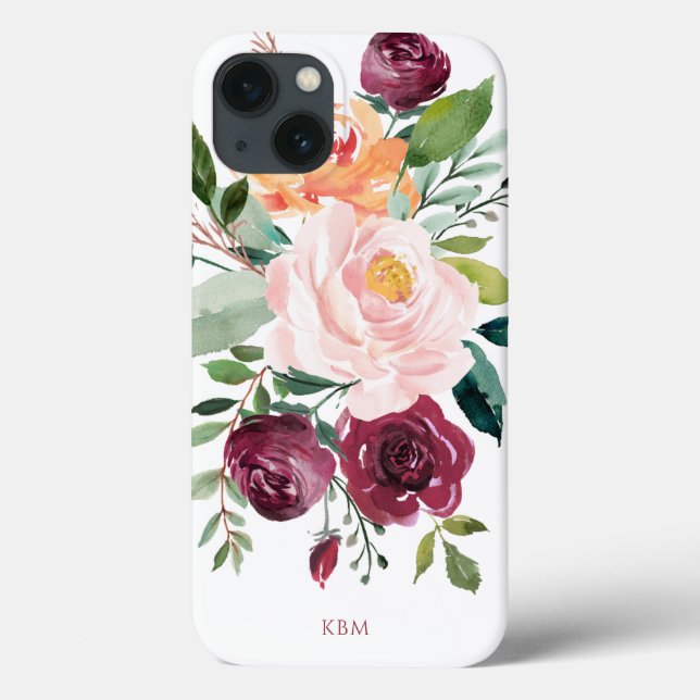Funda De Case-Mate Para iPhone Acuarela rústica Botánica con Monograma (Reverso)