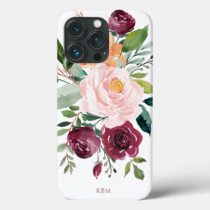 Funda Para iPhone 13 Pro Acuarela rústica Botánica con Monograma