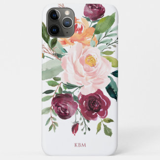 Funda Para iPhone 11 Pro Max Acuarela rústica Botánica con Monograma