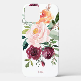 Funda Para iPhone 12 Pro Acuarela rústica botánica con su monograma