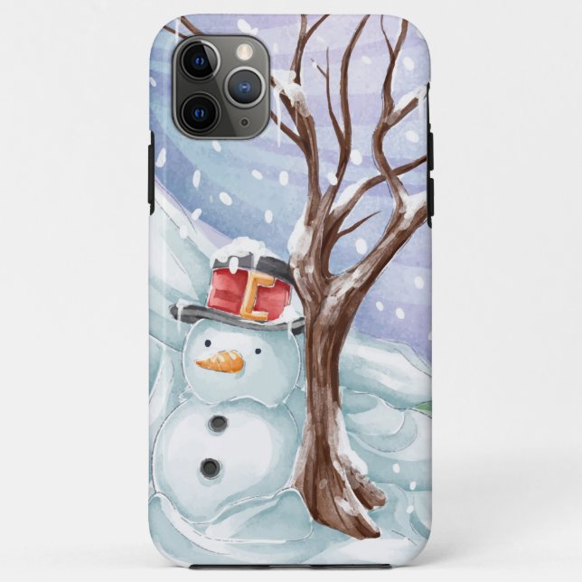 Funda De Case-Mate Para iPhone Acuarela Snowman de vacaciones de invierno (Reverso)