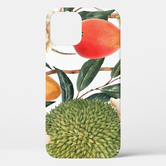 Funda De Case-Mate Para iPhone Acuarela tropical durión, patrón de mango. (Reverso )