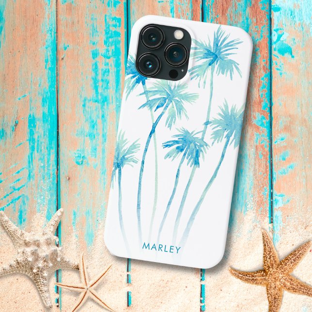 Funda De Case-Mate Para iPhone Acuarela Tropical Turquesa Palmeras (Subido por el creador)