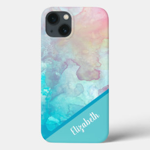 Funda Para iPhone 13 Acuarela turquesa personalizada