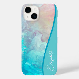 Funda Para iPhone 14 De Case-Mate Acuarela turquesa personalizada