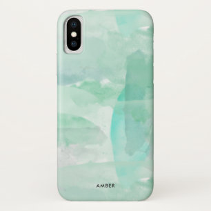 Funda Para iPhone X Acuarela verde de Seafoam - añada su nombre