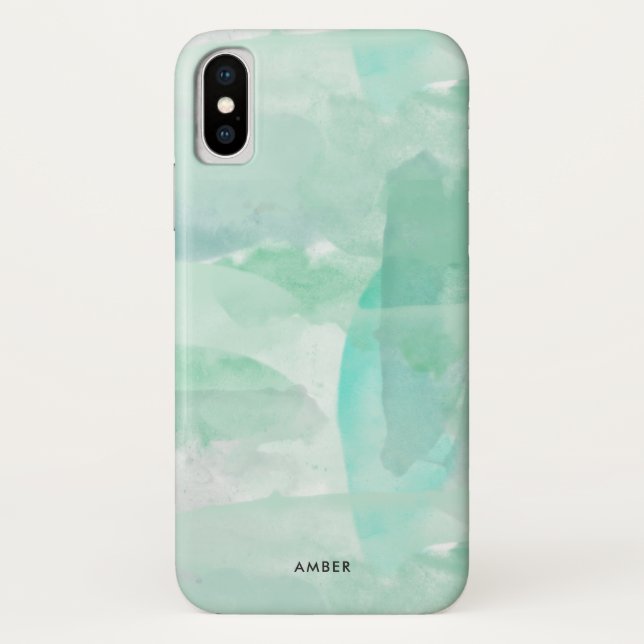 Funda De Case-Mate Para iPhone Acuarela verde de Seafoam - añada su nombre (Reverso)