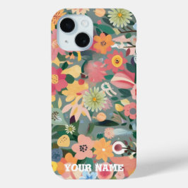Funda Para iPhone 15 Acuarela Vibrante Jardín de flores Verde y melocot