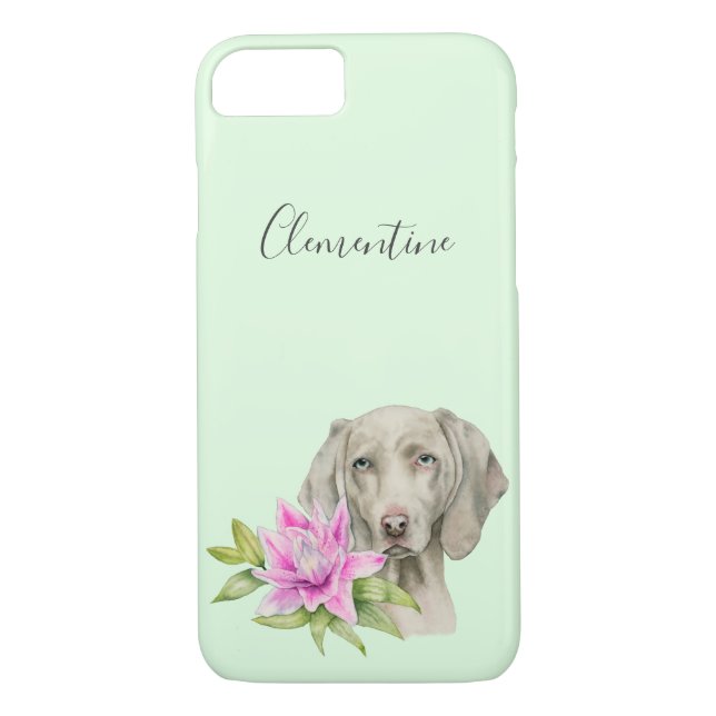 Funda De Case-Mate Para iPhone Acuarela Weimaraner Dog and Lily| Agregar su nombr (Reverso)