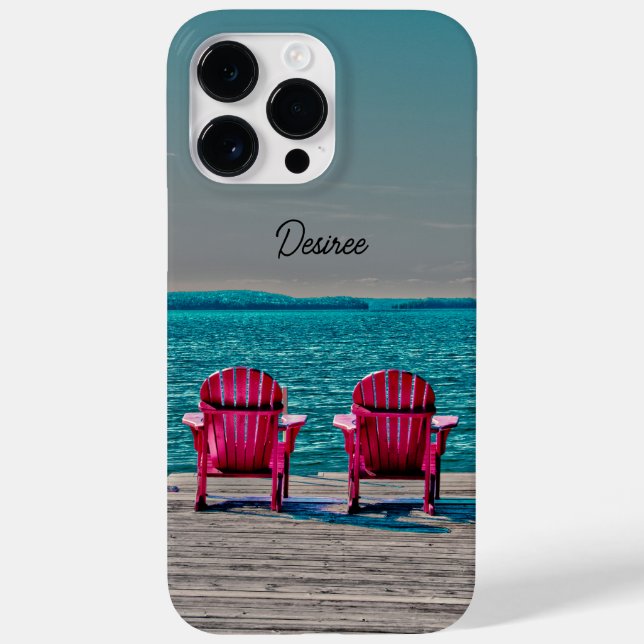 Funda De Case-Mate Para iPhone Adirondack Beach Chasis: Verde azulada cabaña rosa (Reverso)