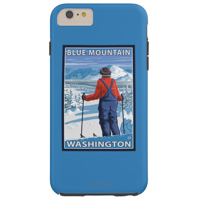Funda De Case-Mate Para iPhone Admiración del esquiador - montaña azul, (Reverso)