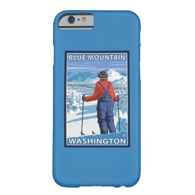 Funda De Case-Mate Para iPhone Admiración del esquiador - montaña azul, (Reverso)