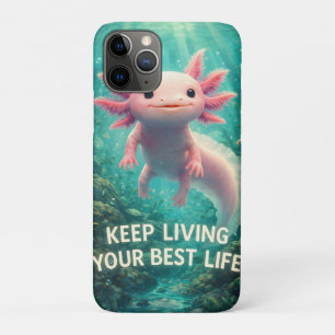 Funda Para iPhone 11 Pro Adorable Ajolote Rosa con "Mejor Vida" Motivaciona