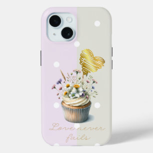 Funda Para iPhone 15 Adorable Biblia Rosa Gris Punto Floral Cupcake Cor