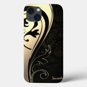Funda Para iPhone 13 Adorable Chic Dorado, Paisley Negro -Personalizado