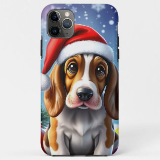 Funda Para iPhone 11 Pro Max 🐶🎄 Adorable Christmas Basset Dog Playful Joy ✨