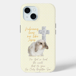 Funda Para iPhone 15 Adorable conejo de lunares amarillos cristiano con