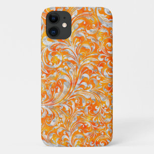 Funda Para iPhone 11 Adorable diseño floral de remolino naranja