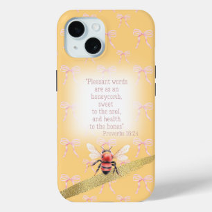 Funda Para iPhone 15 Adorable lazo rosa pastel melocotón cristiano abej
