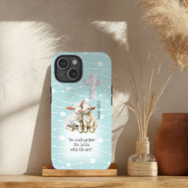 Funda Para iPhone 15 Adorable Pastel Turquesa Floral Lambres Cruces Bib