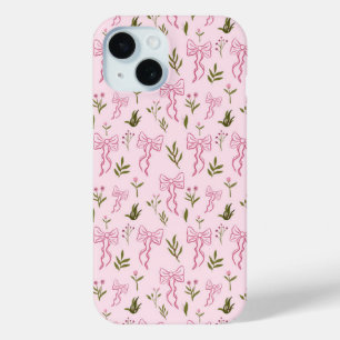 Funda Para iPhone 15 Adorable patrón floral sin fisuras de lazo rosa