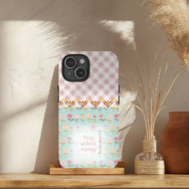 Funda Para iPhone 15 Adorable Rose Plaid Pastel Floral Gold Doves Faith