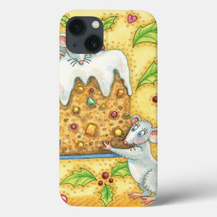 Funda Para iPhone 13 Adorables ratones de Navidad llevando un postre de