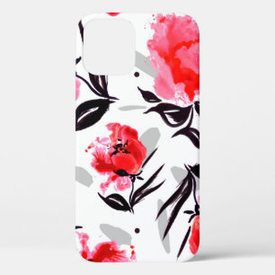 Funda Para iPhone 12 Adormidera roja en un fondo blanco con rayas grise